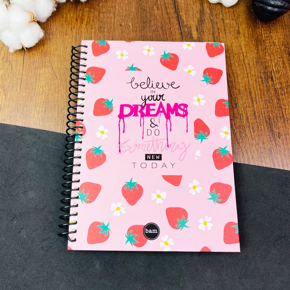 Believe In Your Dreams Tasarımlı Çizgili Spiralli Defter 