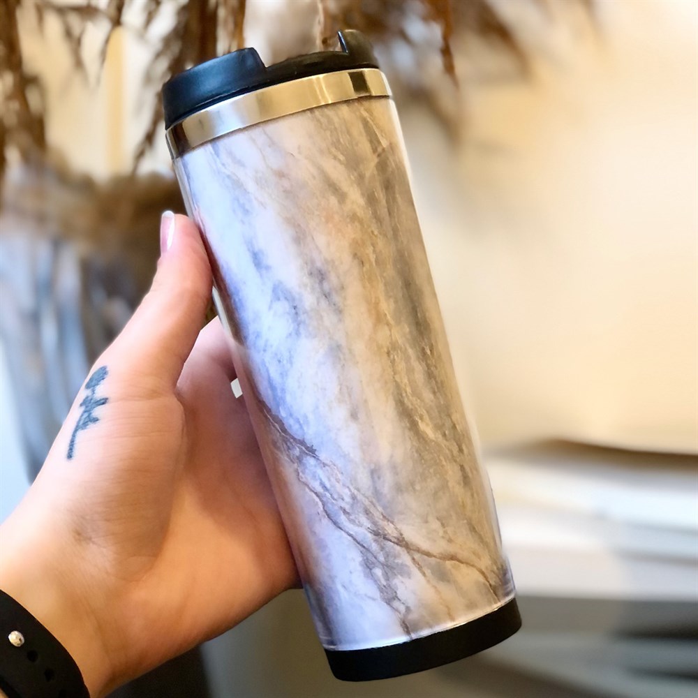 Beyaz Mermer Tasarımlı 400 Ml Mug Bardak