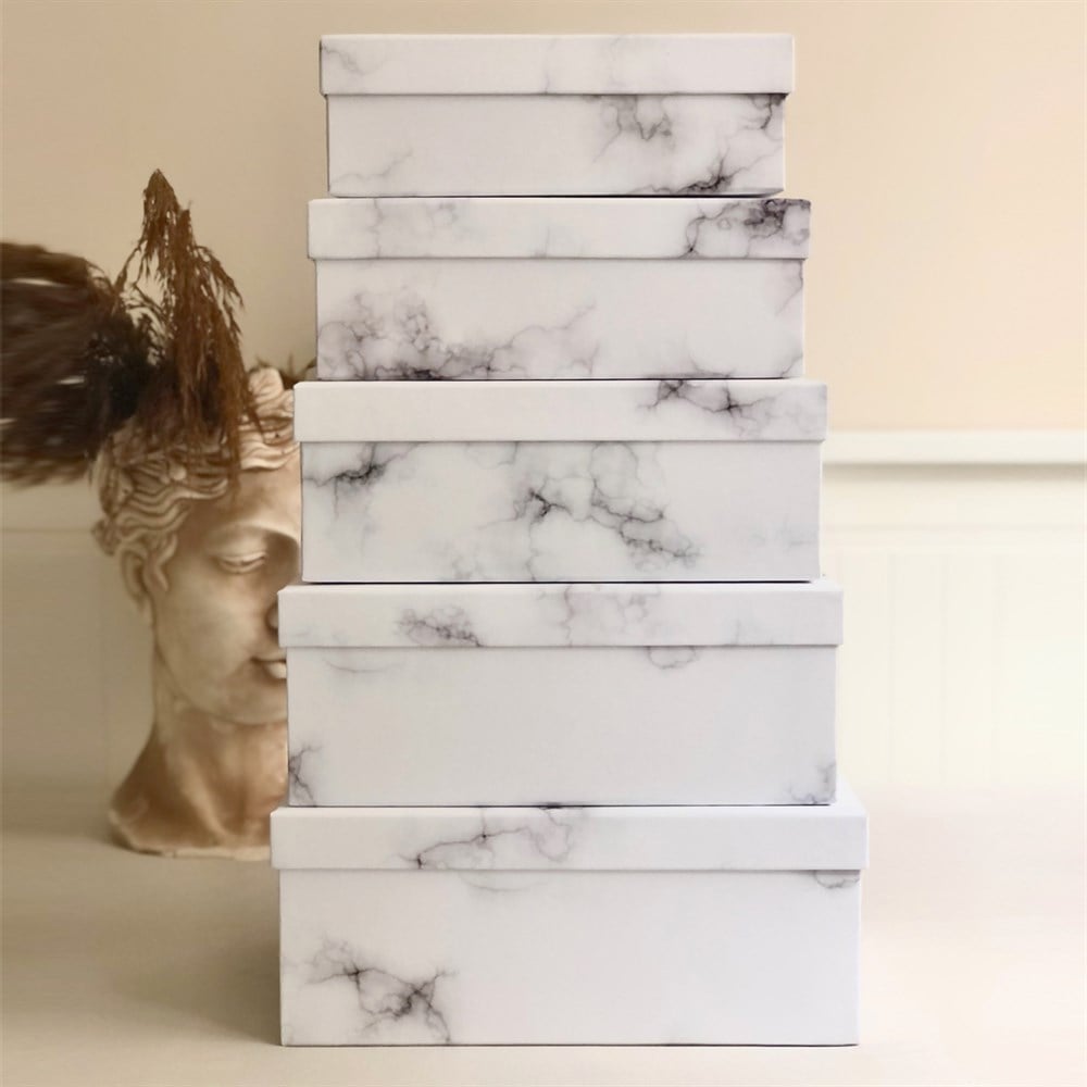 Beyaz Mermer Tasarımlı 5'li Kutu