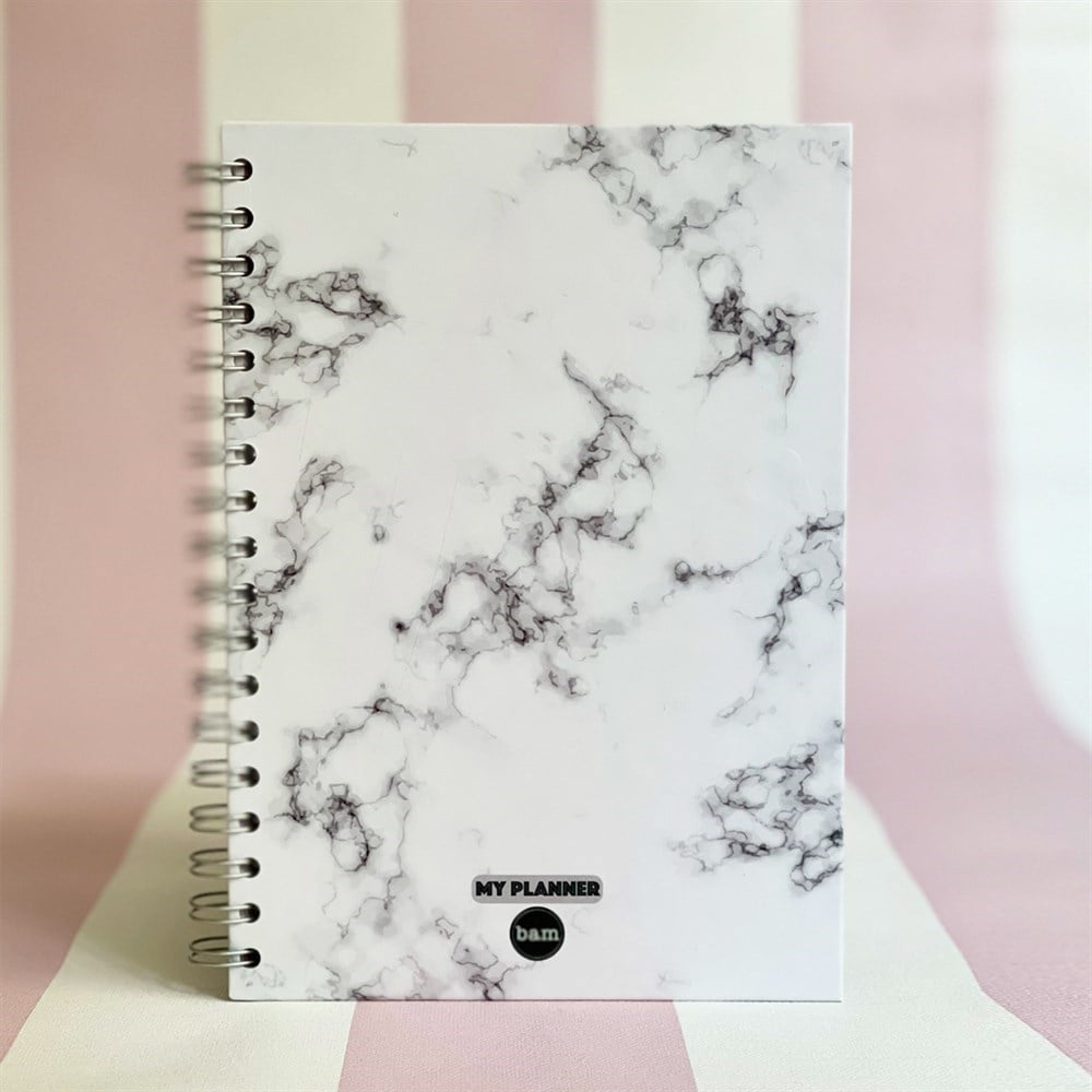 Beyaz Mermer Tasarımlı Spiralli Defter