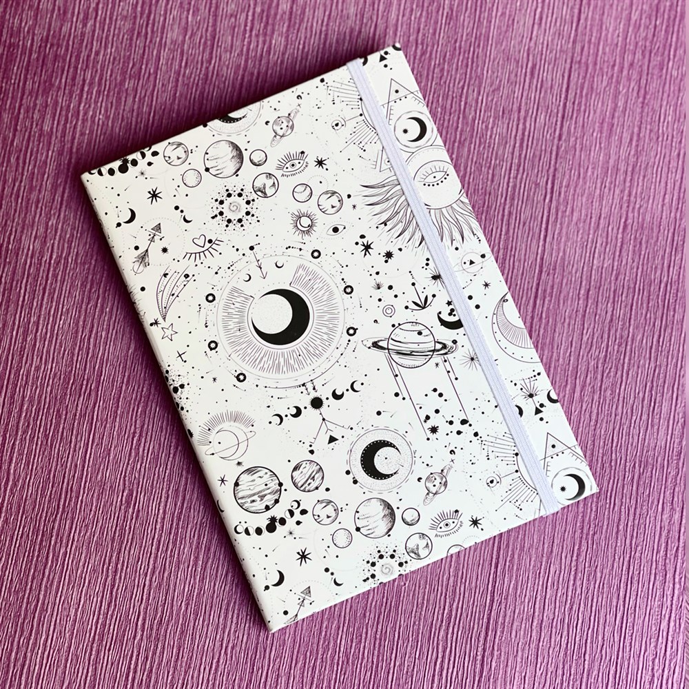 Beyaz Tarot Tasarımlı Lastikli Defter