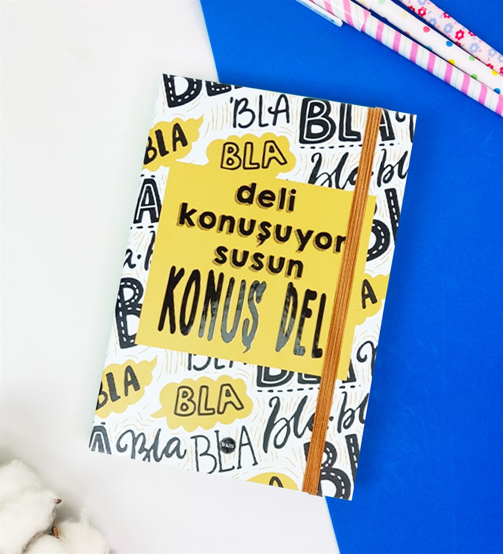 Bla Bla Bla Tasarımlı Lastikli Defter