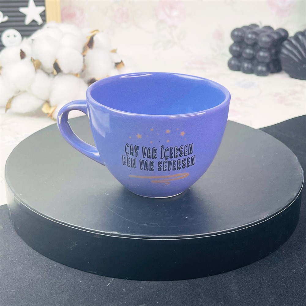 Çay Var İçersen Tasarımlı Mor Çay Fincanı Toptan