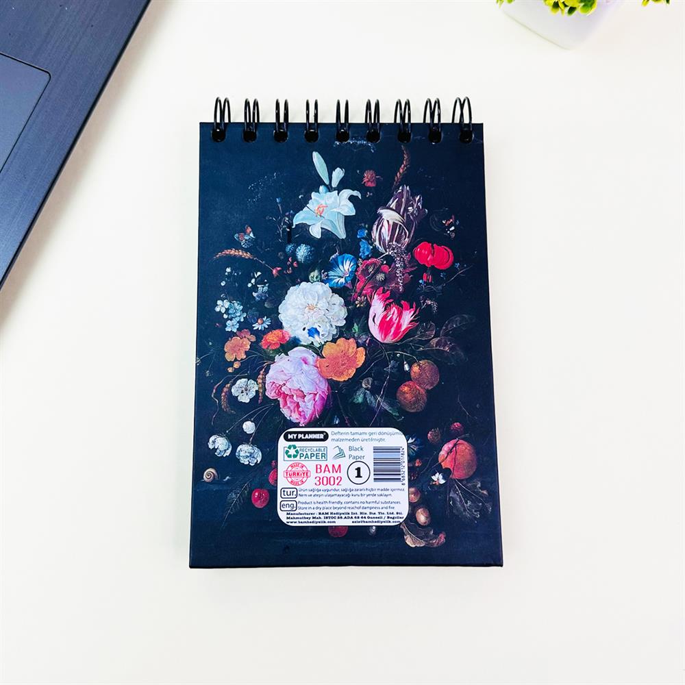 Çiçek Art Tasarımlı 17x12Cm Siyah Yaprak Sketch Book - Eskiz Defteri