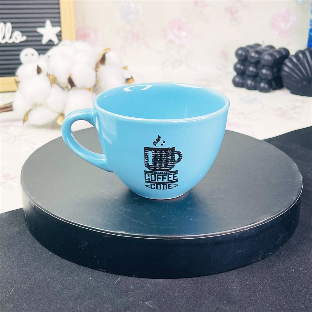 Coffe Code Tasarımlı Mavi Çay Fincanı Toptan
