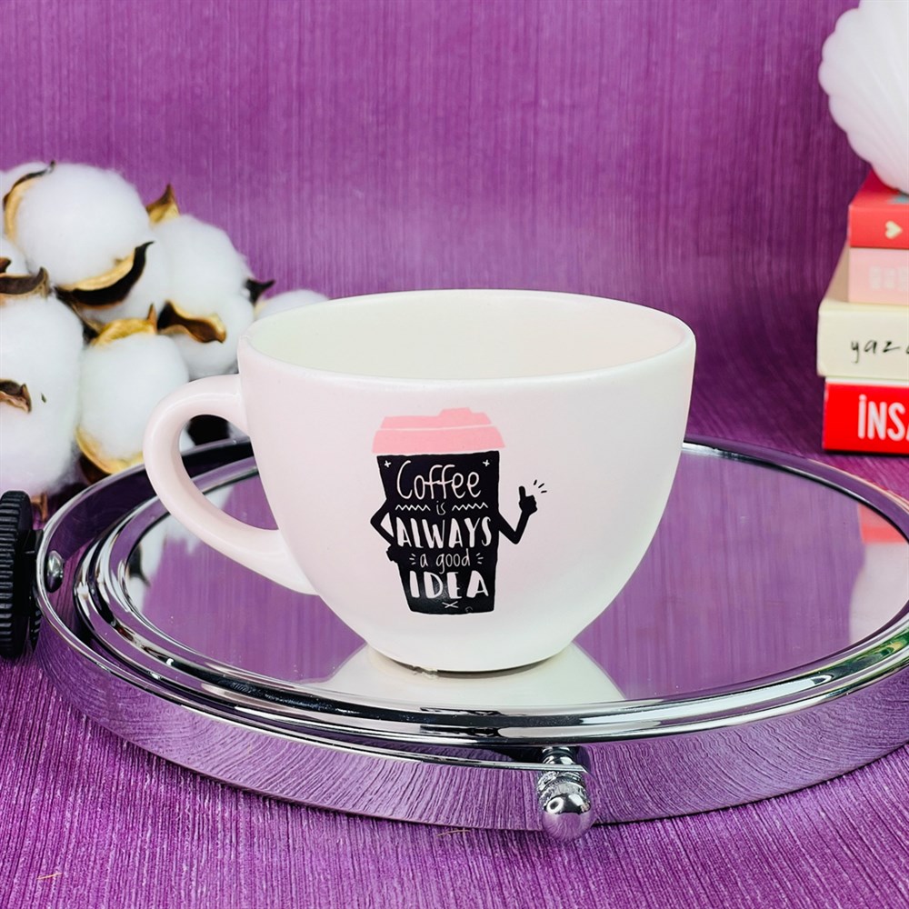 Coffe I Always A Good Idea Beyaz Çay Fincanı Toptan