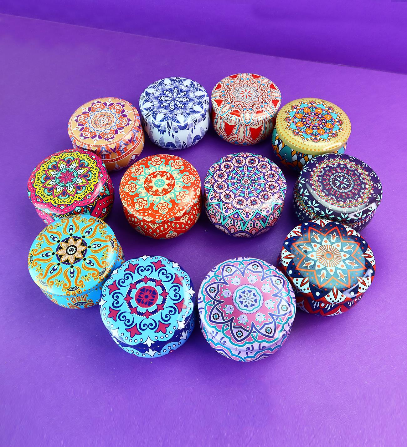 Etnik Desenli Kokulu Teneke Mum Büyük Boy x12