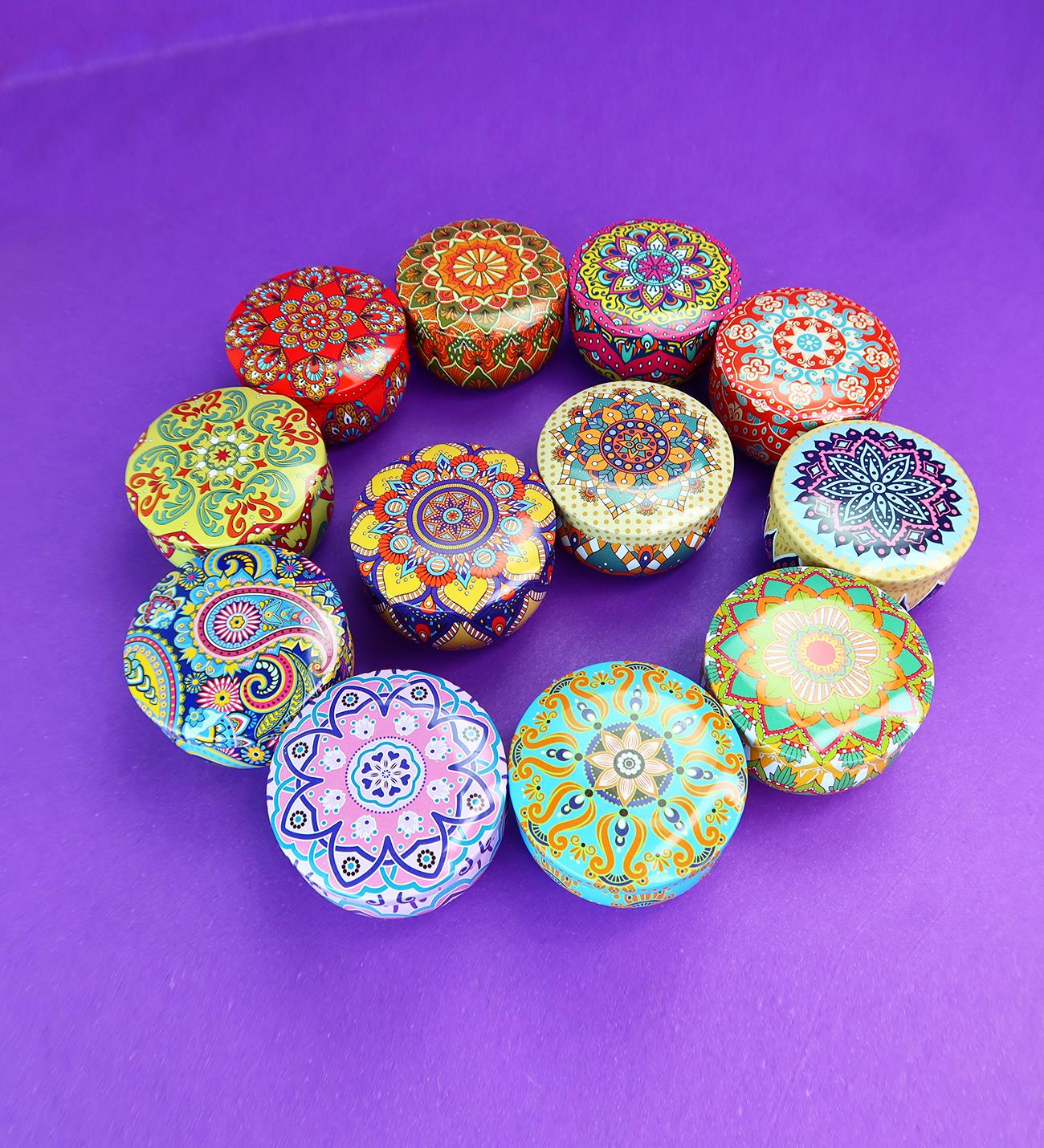 Etnik Desenli Kokulu Teneke Mum Küçük Boy x12