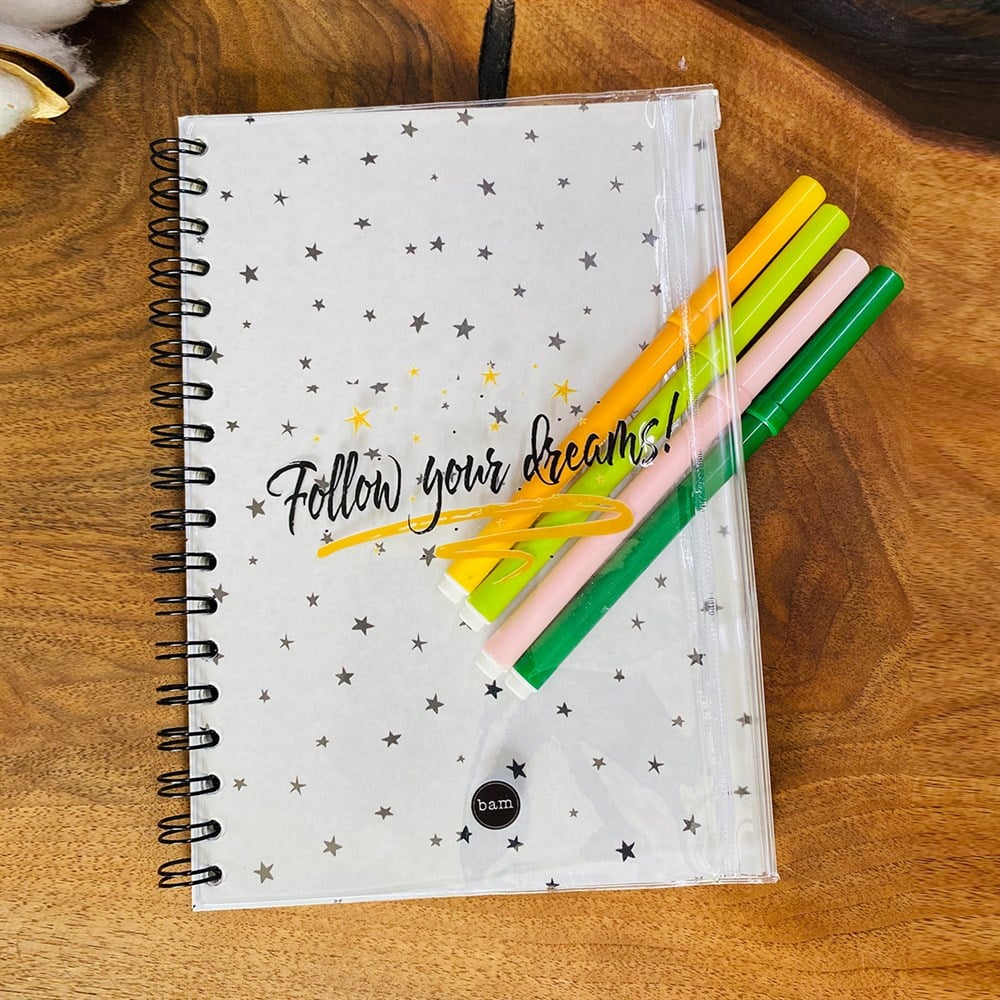 Follow Your Dreams Tasarımlı Çanta Kapaklı Spiralli Defter