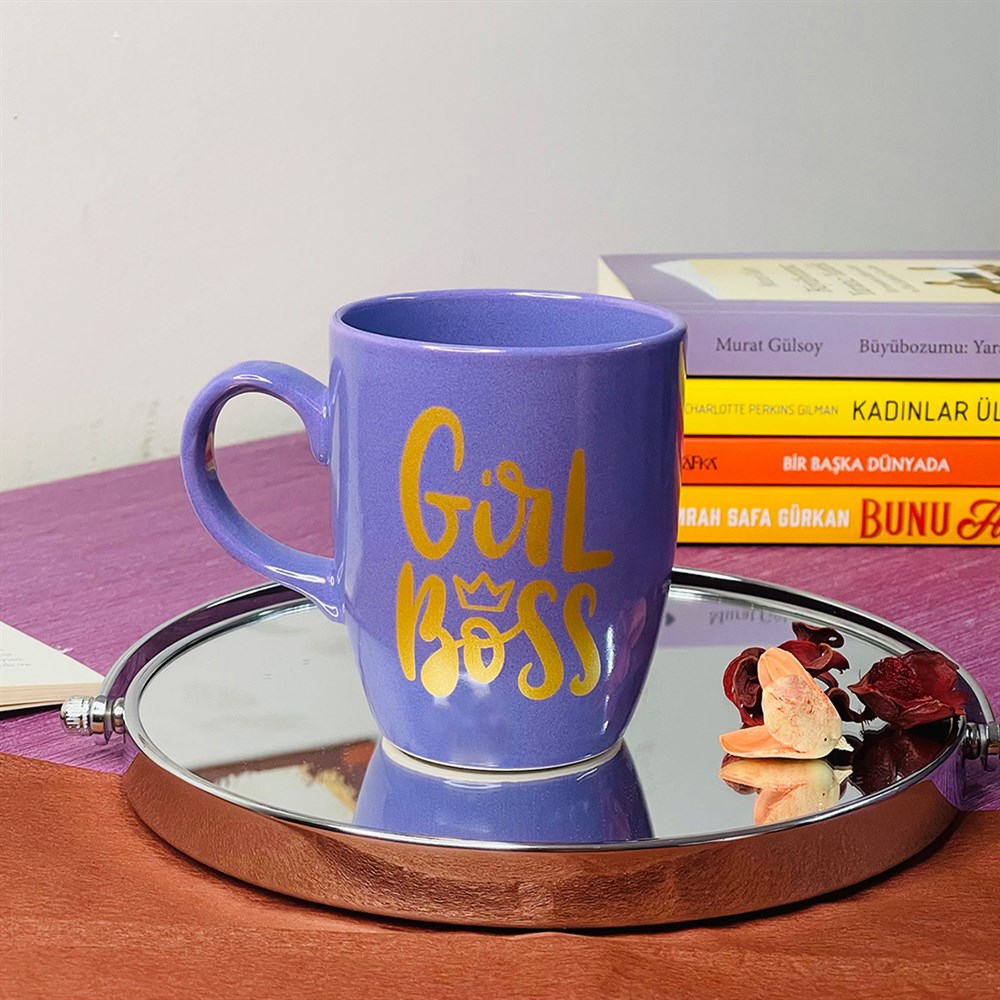 Girl Boss Altın Yaldız Baskılı Mor Kupa Toptan