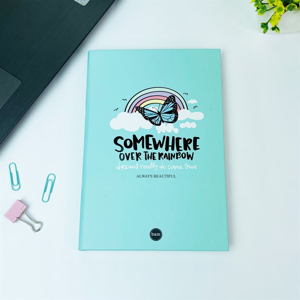 Gökkuşağı Kelebek Tasarımlı Lastikli Defter