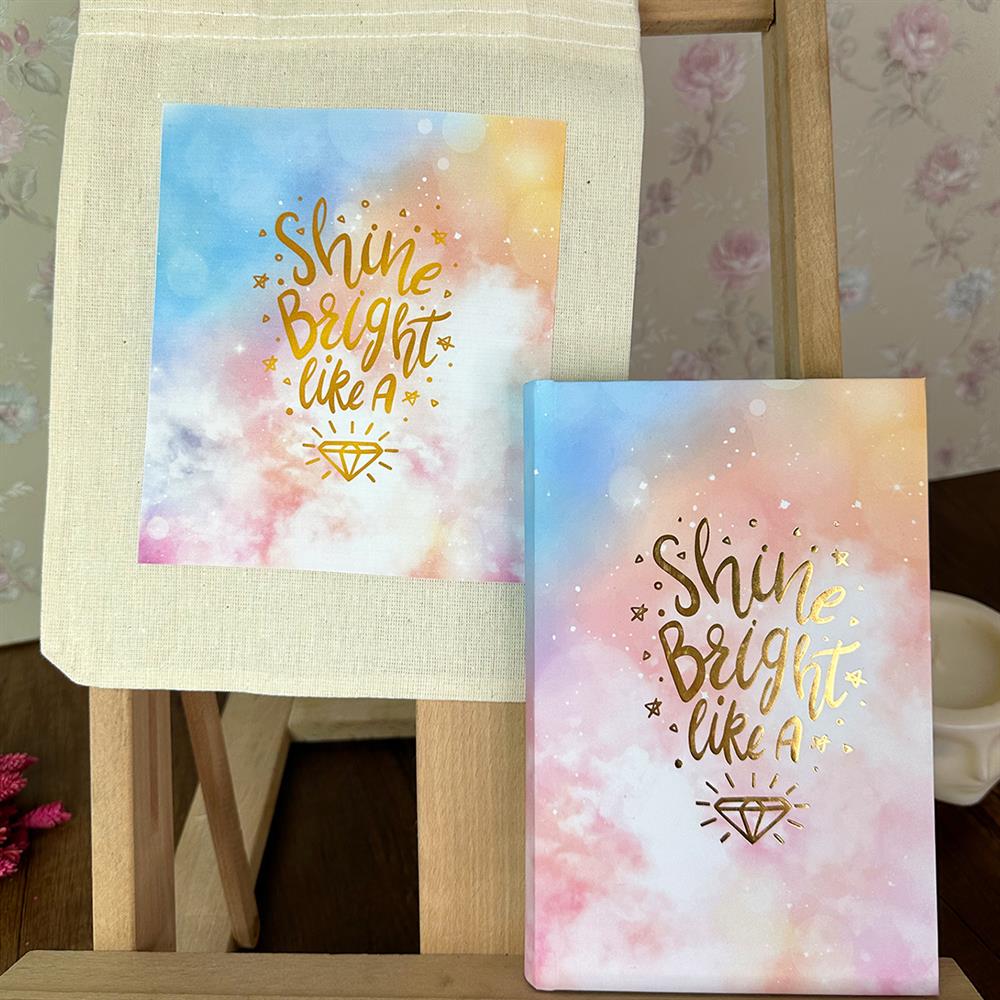 Gökyüzü  Tasarımlı Kalın Kitap Görünümlü Defter Ve Bez Çanta