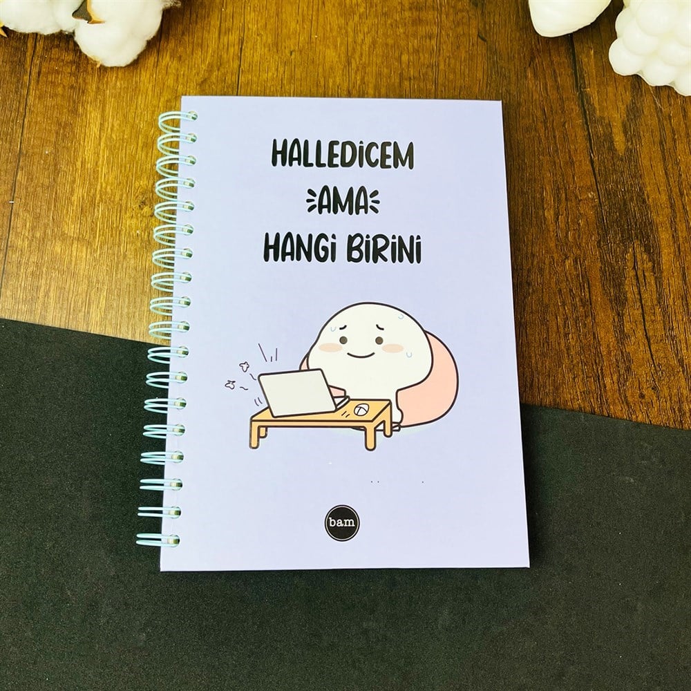 Halledicem Ama Hangi Birini Tasarımlı Çizgili Spiralli Defter 
