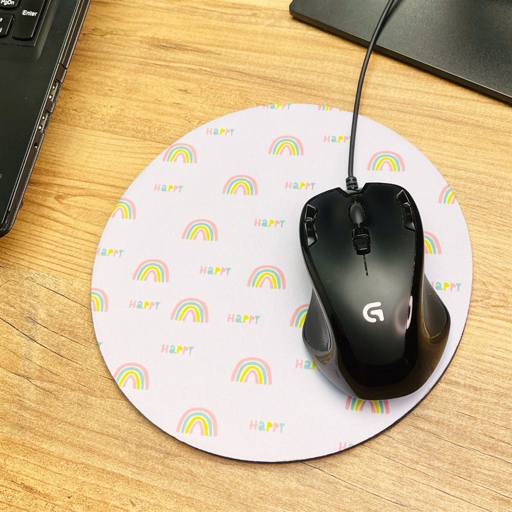 Happy Rainbow Oval Mouse Pad Customizable