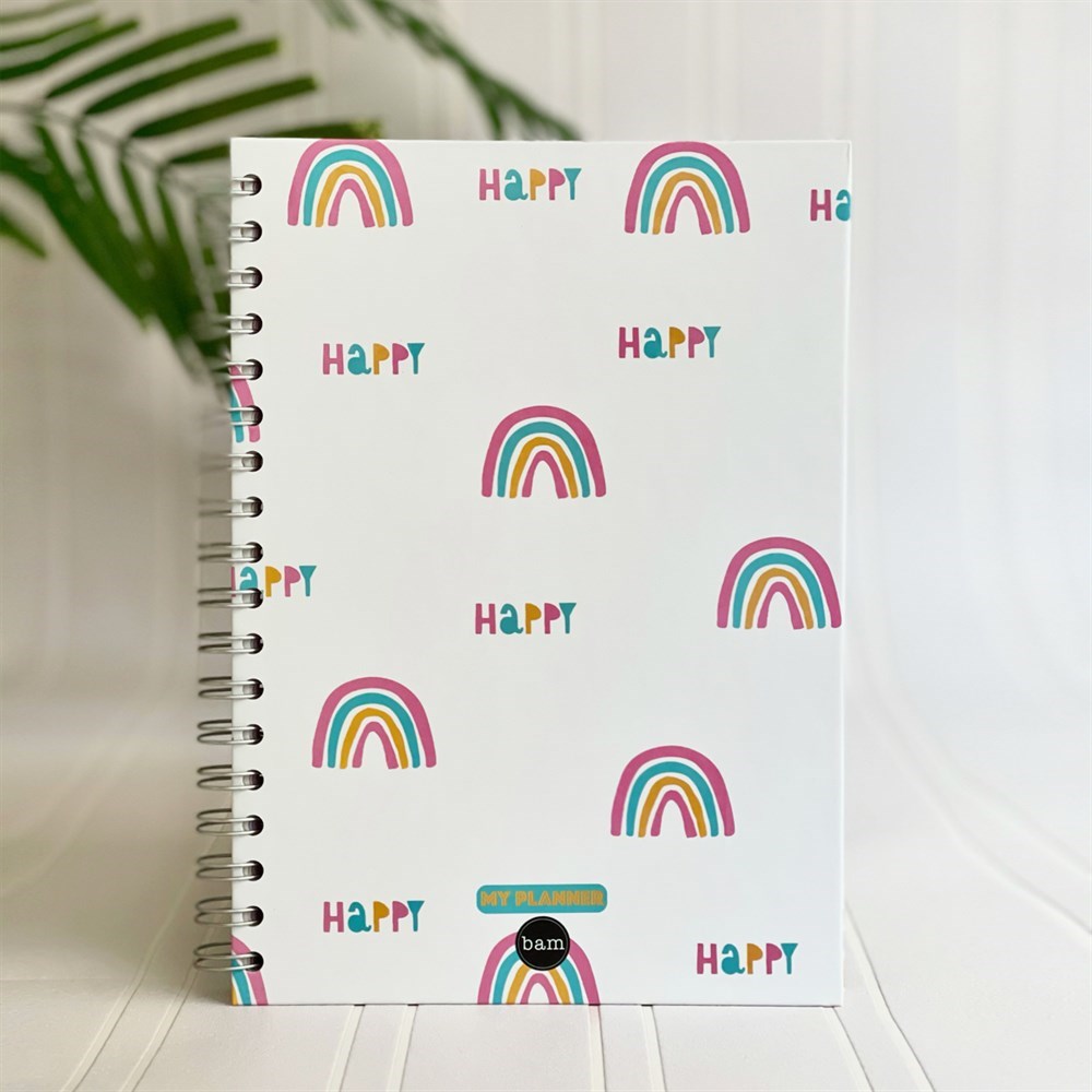 Happy Gökkuşağı Tasarımlı Spiralli Defter