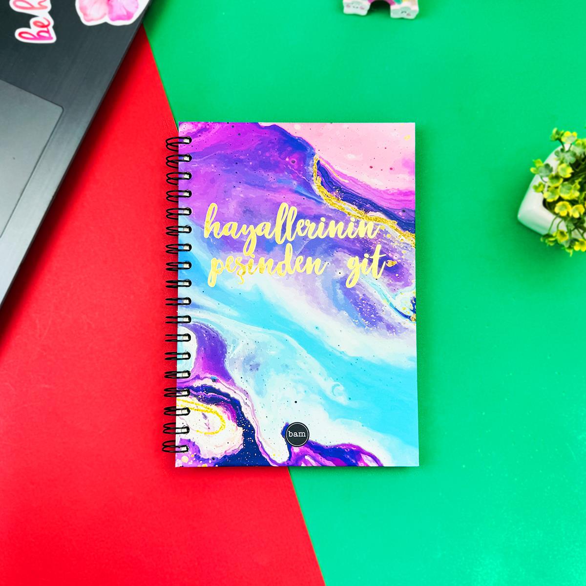 Hayallerinin Peşinden Git Tasarımlı Spiralli Defter