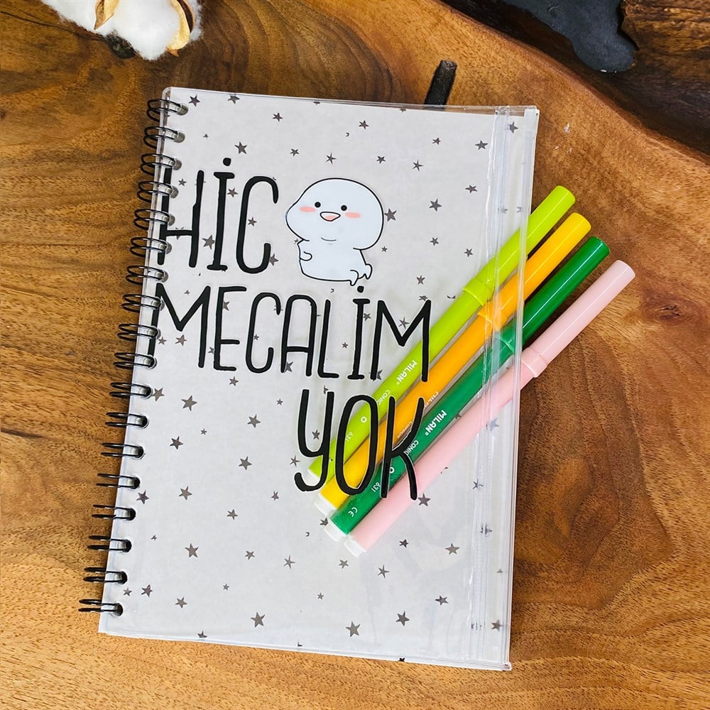 Hiç Mecalim Yok Tasarımlı Çanta Kapaklı Spiralli Defter
