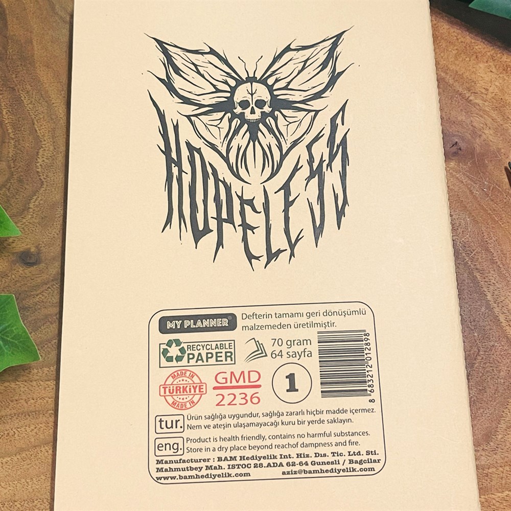 Hopeless Tasarımlı Geri Dönüşümlü Kraft Defter