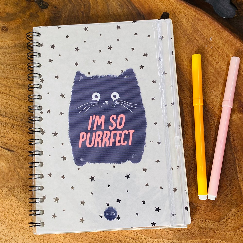 Im So Purrfect Tasarımlı Çanta Kapaklı Spiralli Defter