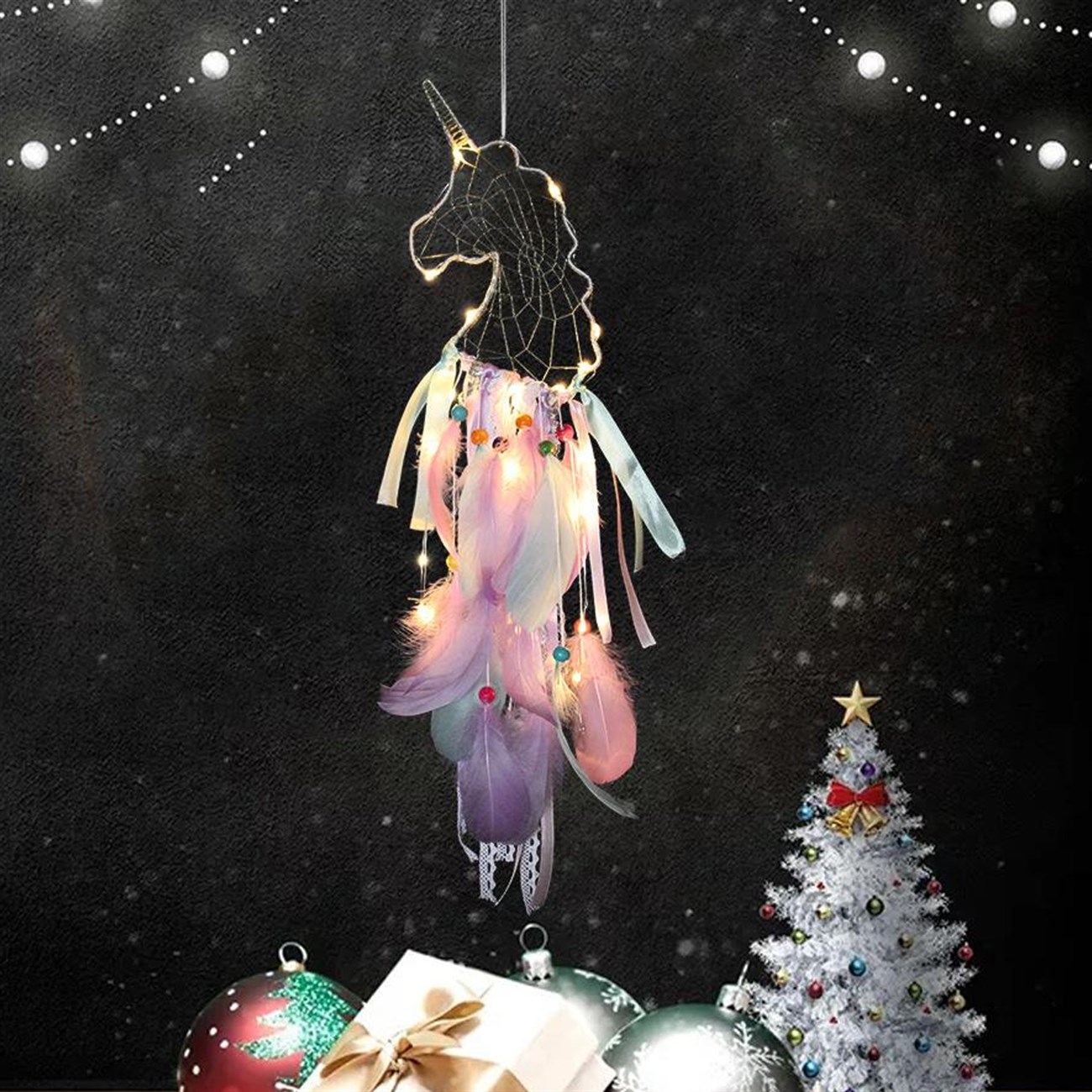 Işıklı Düş Kapanı Unicorn Dream Catcher