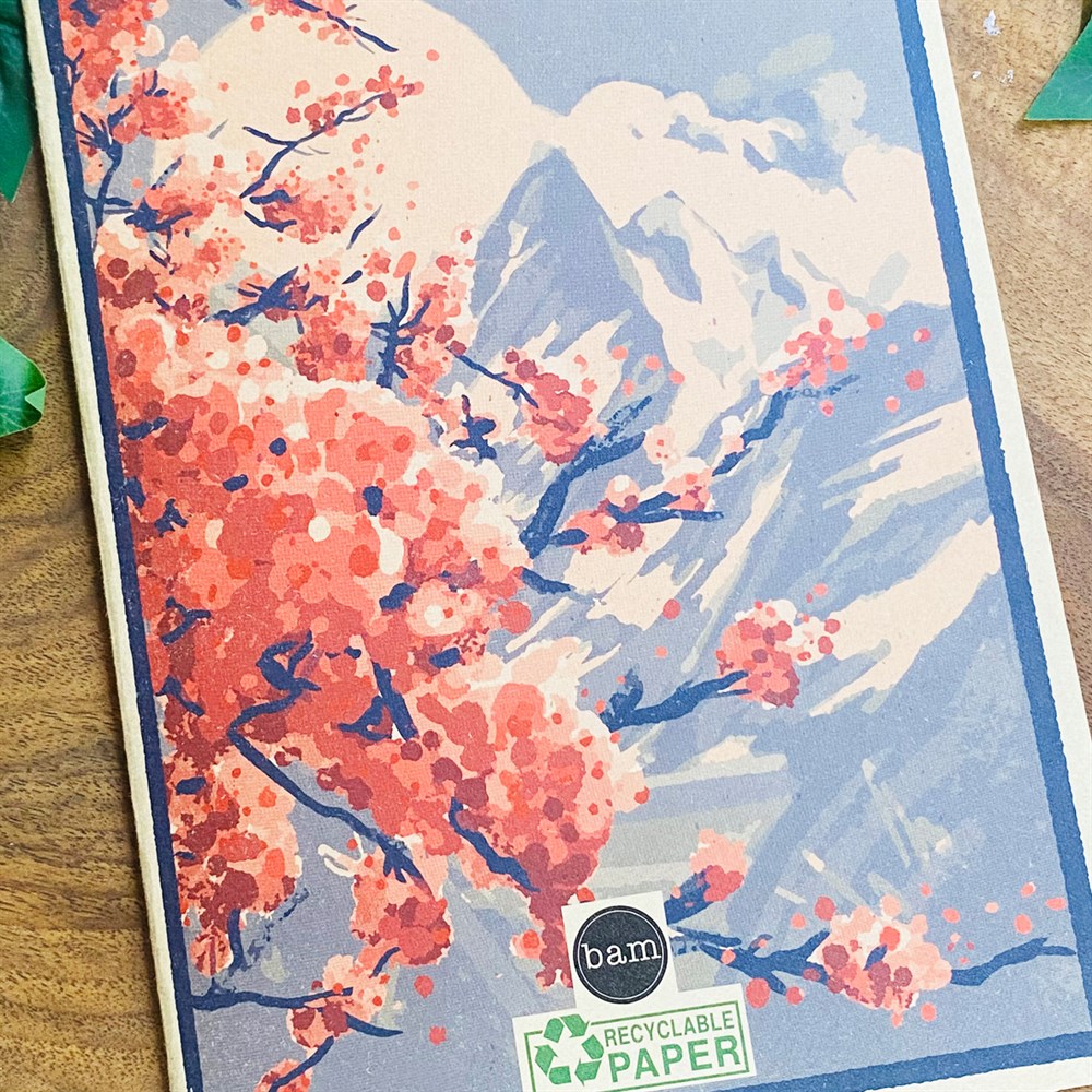 Japon  Kiraz Çiçeği Art Tasarımlı Geri Dönüşümlü Kraft Defter