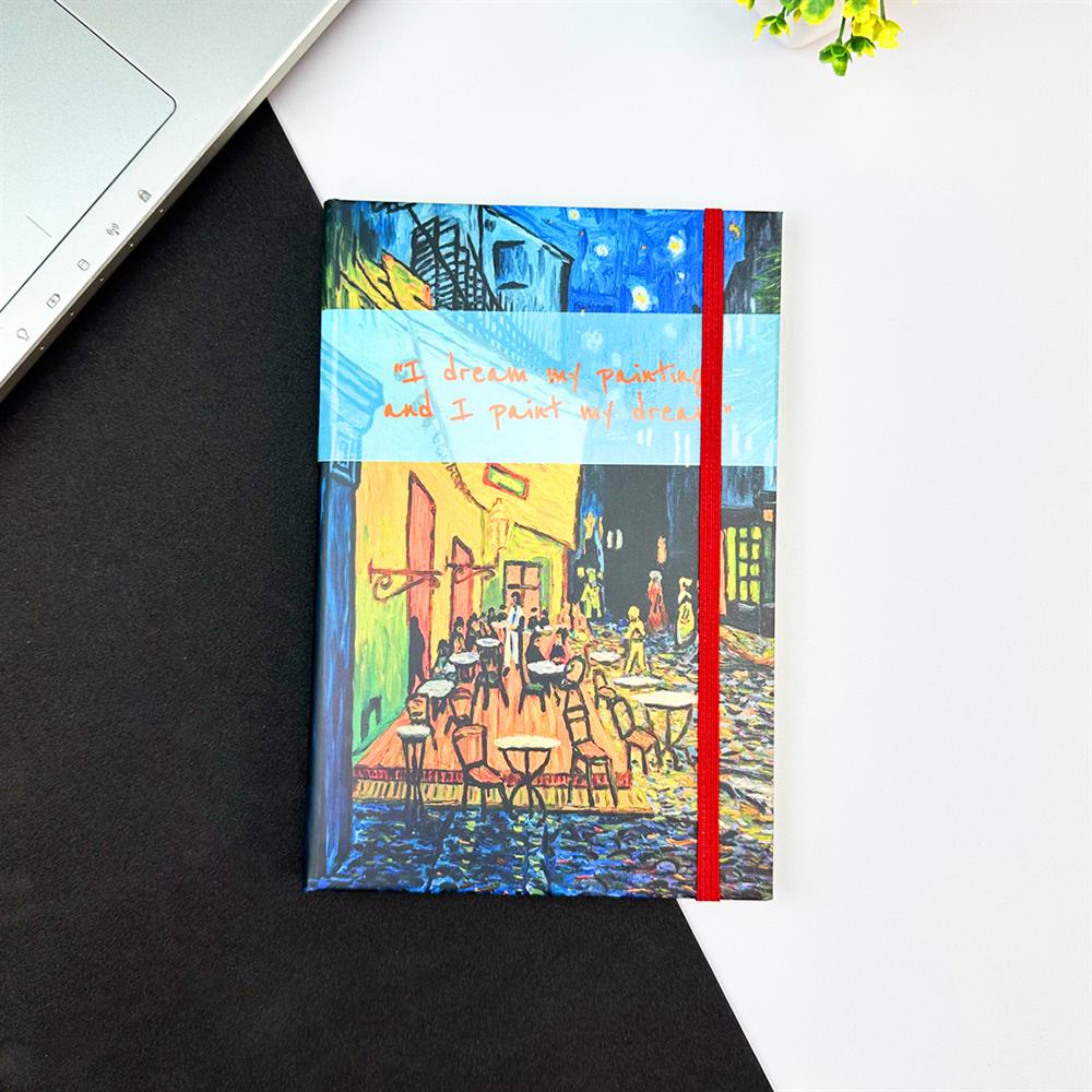 Kafe Terasta Yıldızlı Gece Tasarımlı Lastikli Defter