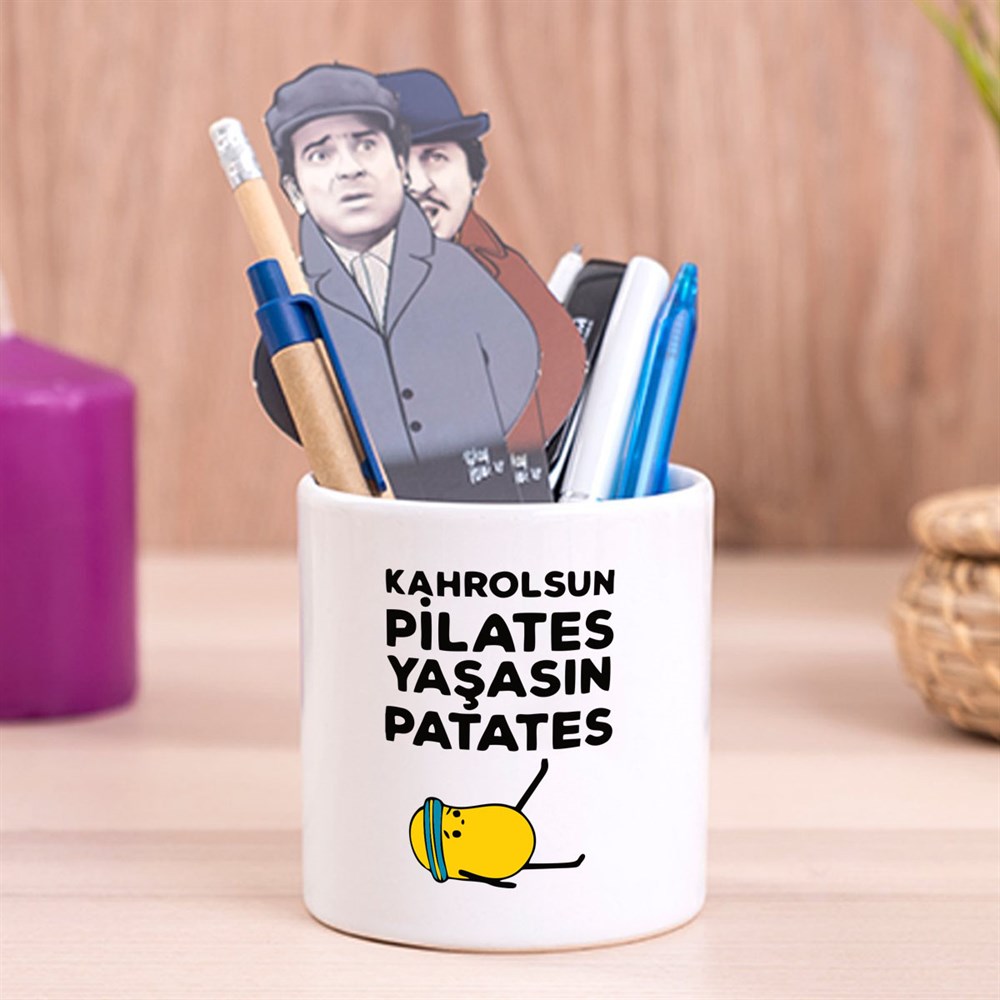 Kahrolsun Pilates Yaşasın Patates Tasarımlı Seramik Kalemlik