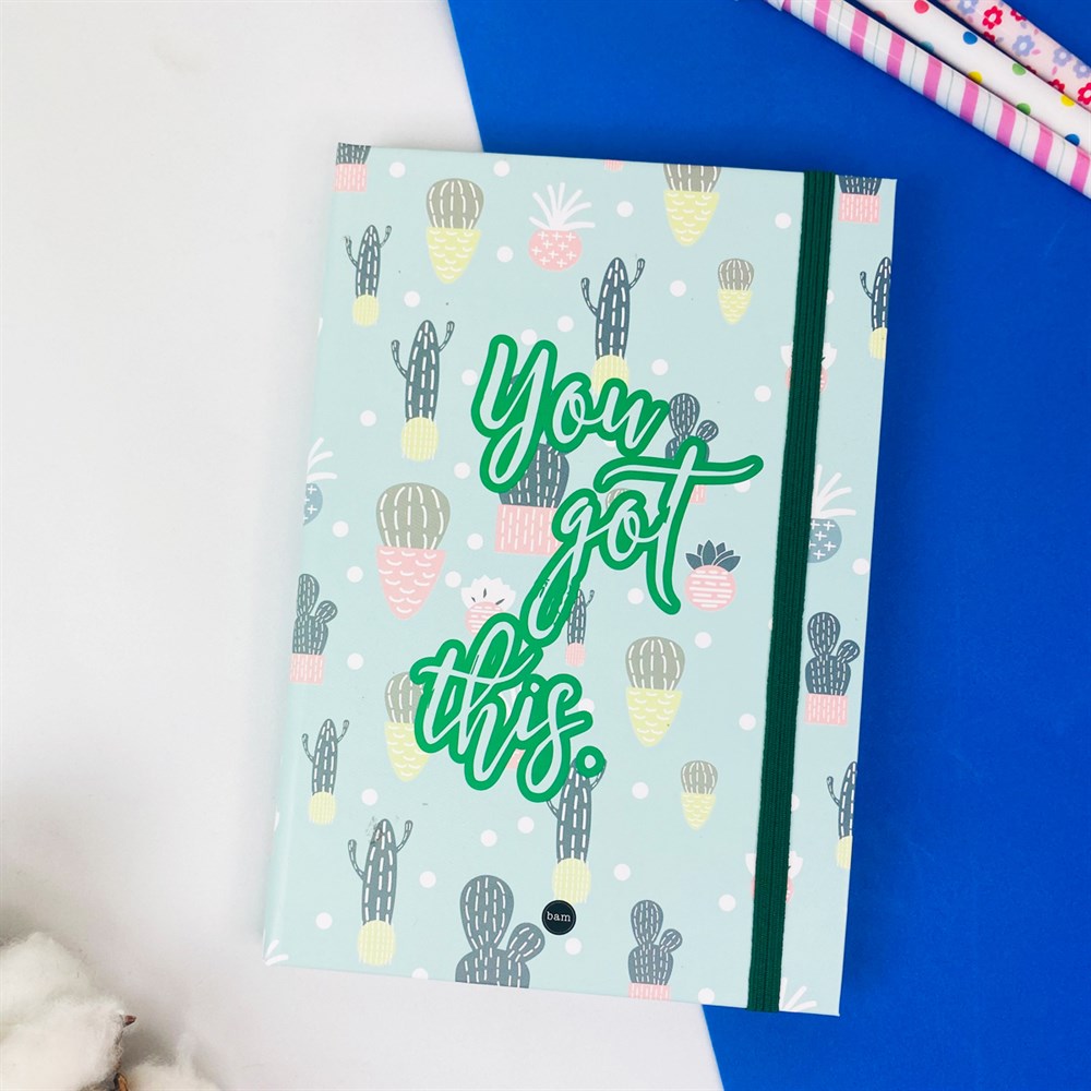 Kaktüs Motto Tasarımlı Lastikli Defter