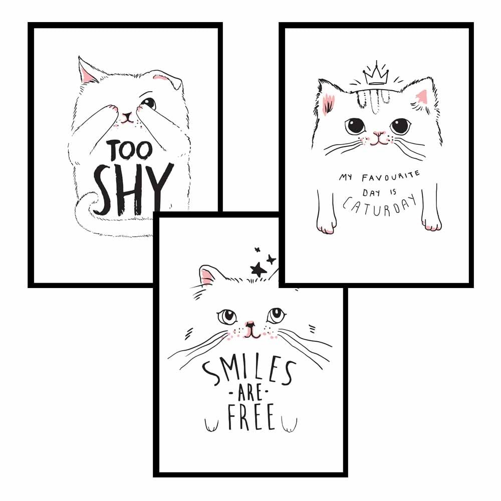 Kedi Motto Tasarım Duvar Panosu 3lü Set 20X30 cm