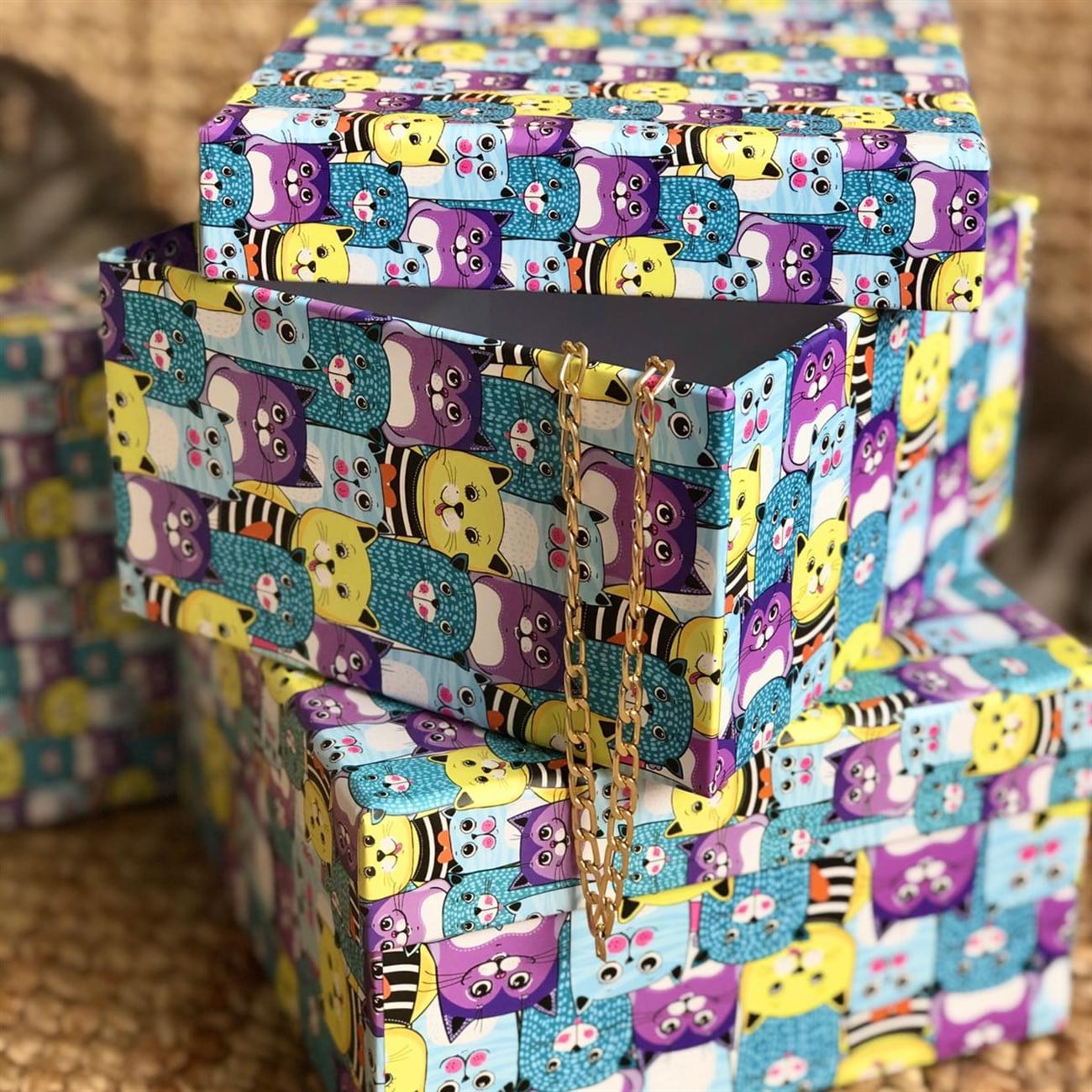 Kedi Tasarımlı 3lü Kutu