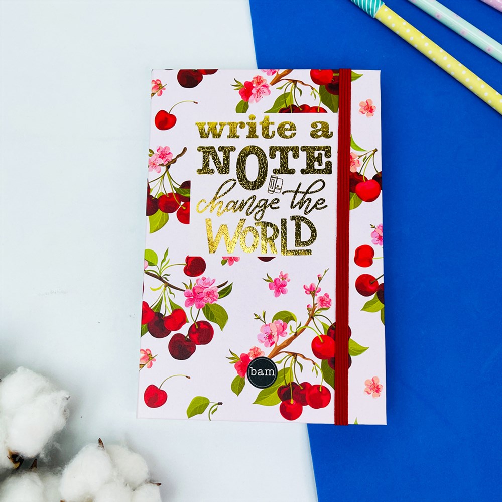 Kiraz Motto Tasarımlı Lastikli Defter