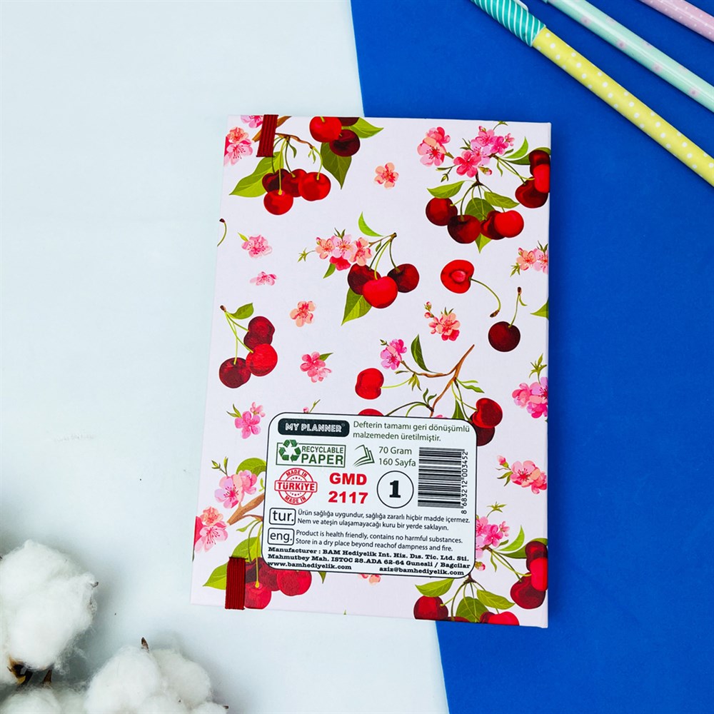Kiraz Motto Tasarımlı Lastikli Defter