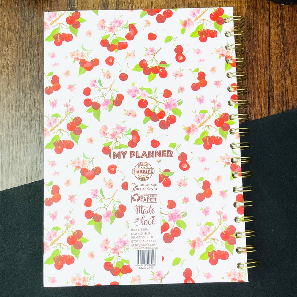 Kiraz My Planner Tasarımlı Çizgili Spiralli Defter