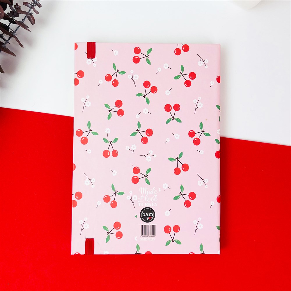 Kiraz Tasarımlı Lastikli Defter 