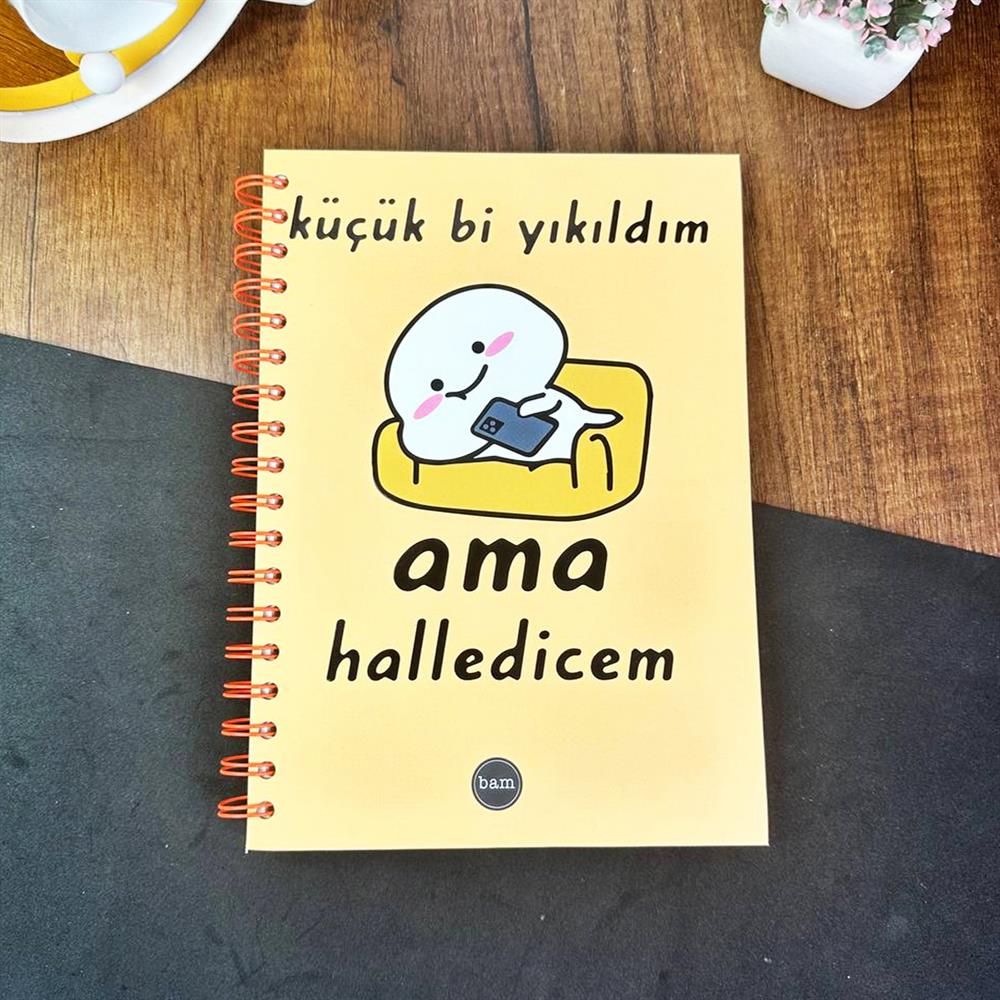 Küçük Bi Yıkıldım Tasarımlı Çizgili Spiralli Defter 