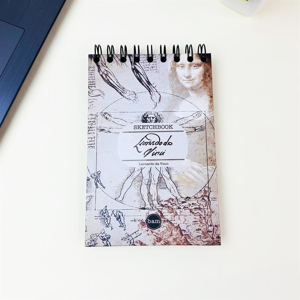 Leonardo Da Vinci Tasarımlı 17x12Cm Siyah Yaprak Sketch Book - Eskiz Defteri