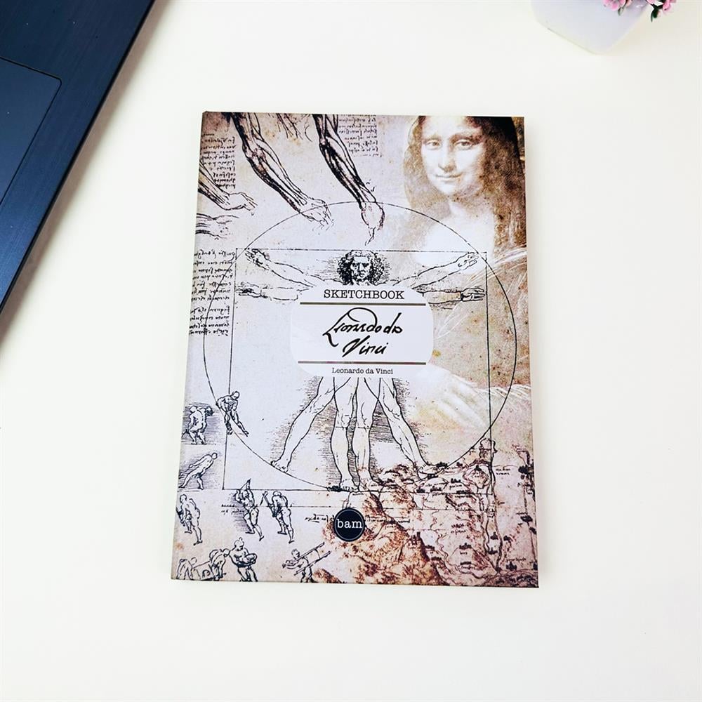 Leonardo Da Vinci Tasarımlı 21x14Cm Siyah Yaprak Sketch Book - Eskiz Defteri