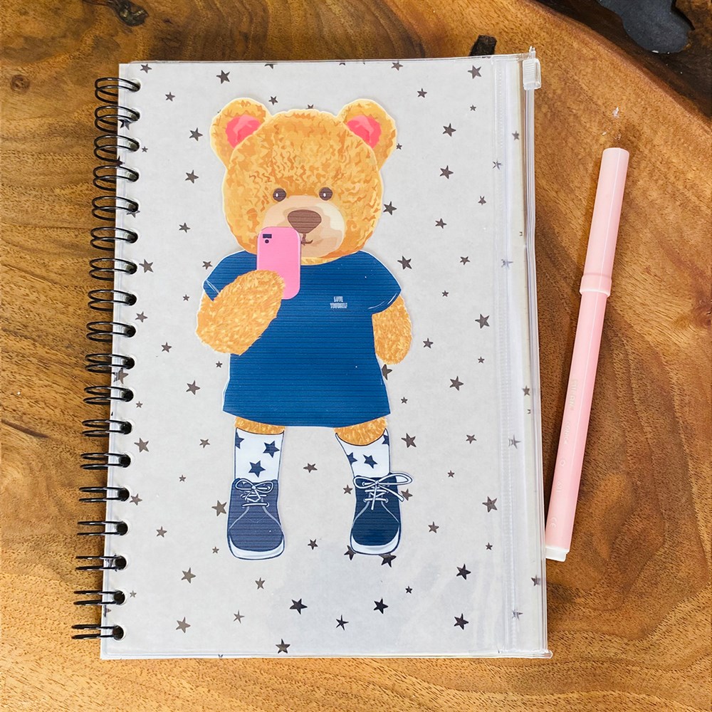 Love Yourself Bear Tasarımlı Çanta Kapaklı Spiralli Defter