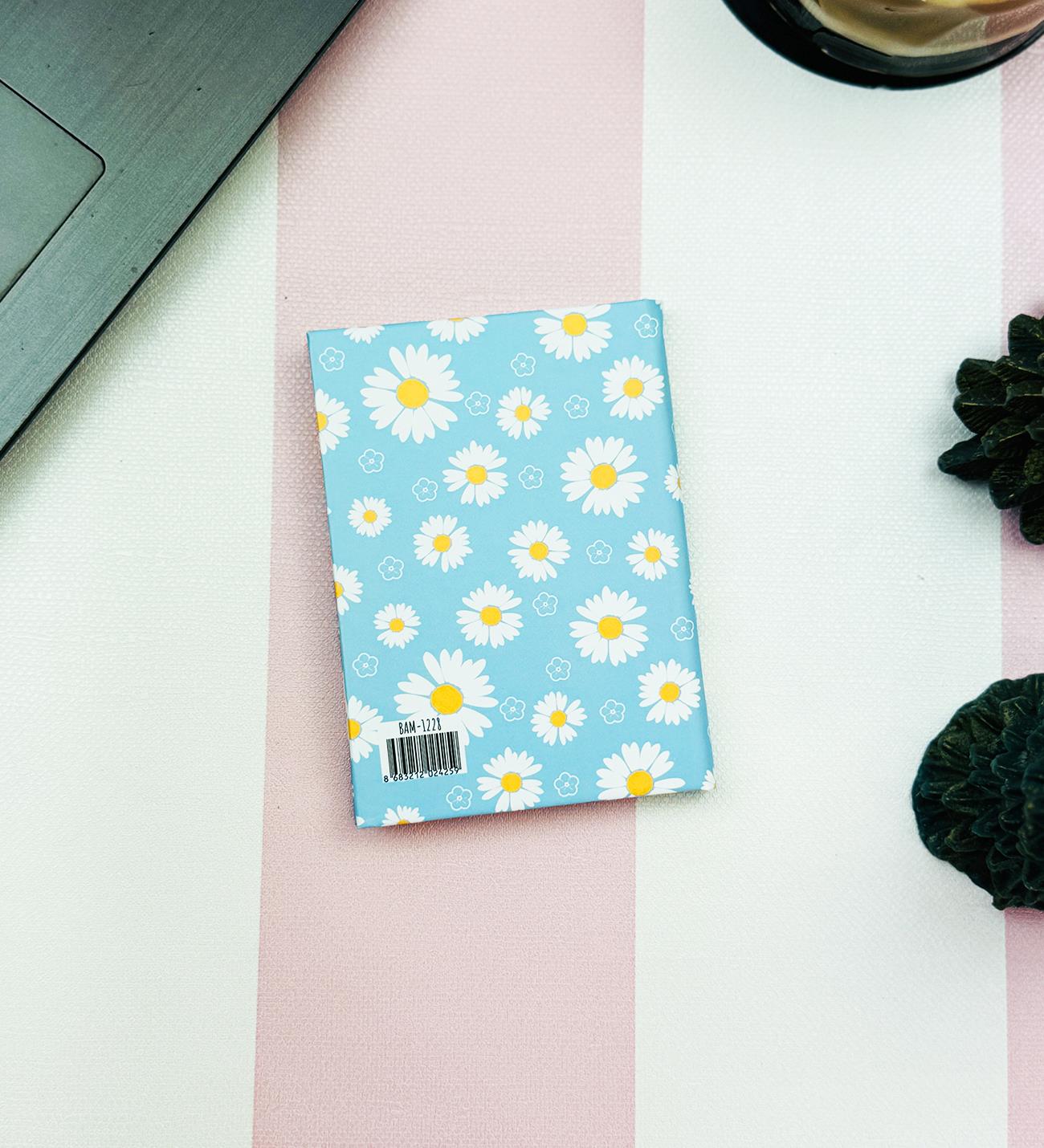 Mavi Papatya Tasarımlı Sert Kapaklı Mini Defter
