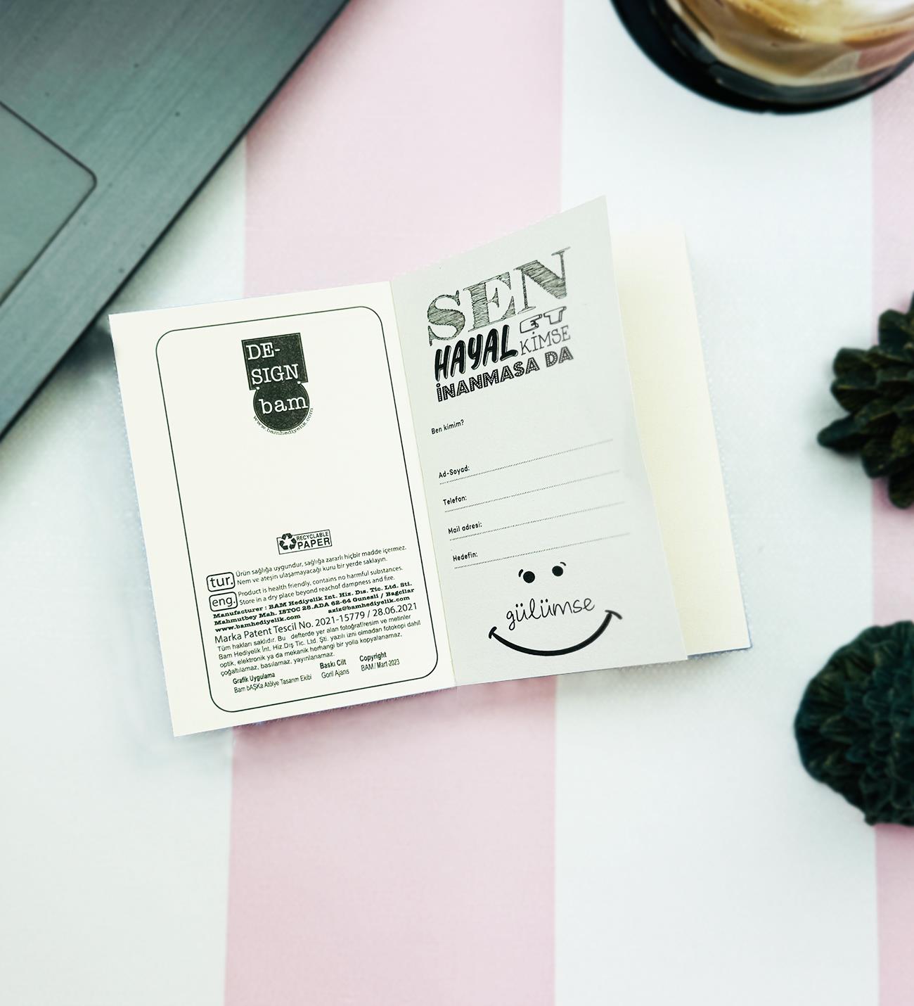 Mavi Papatya Tasarımlı Sert Kapaklı Mini Defter