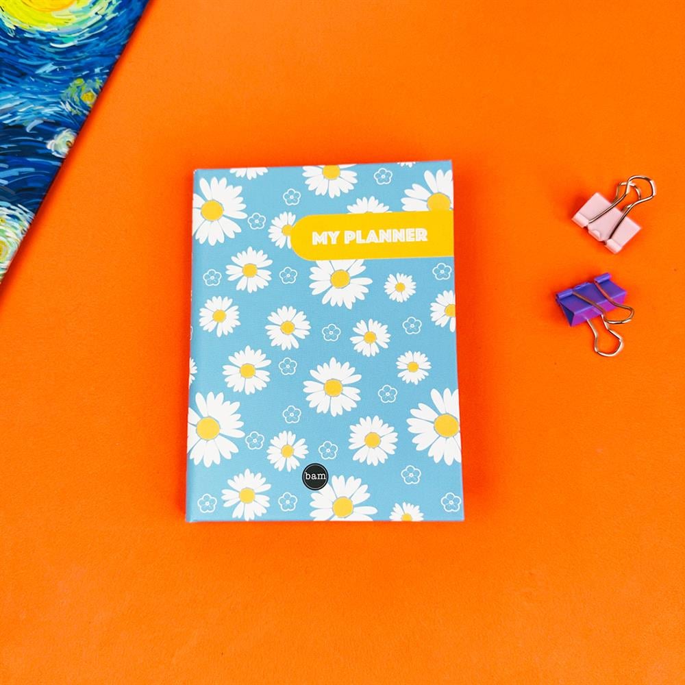 Mavi Papatya Tasarımlı Sert Kapaklı Mini Defter