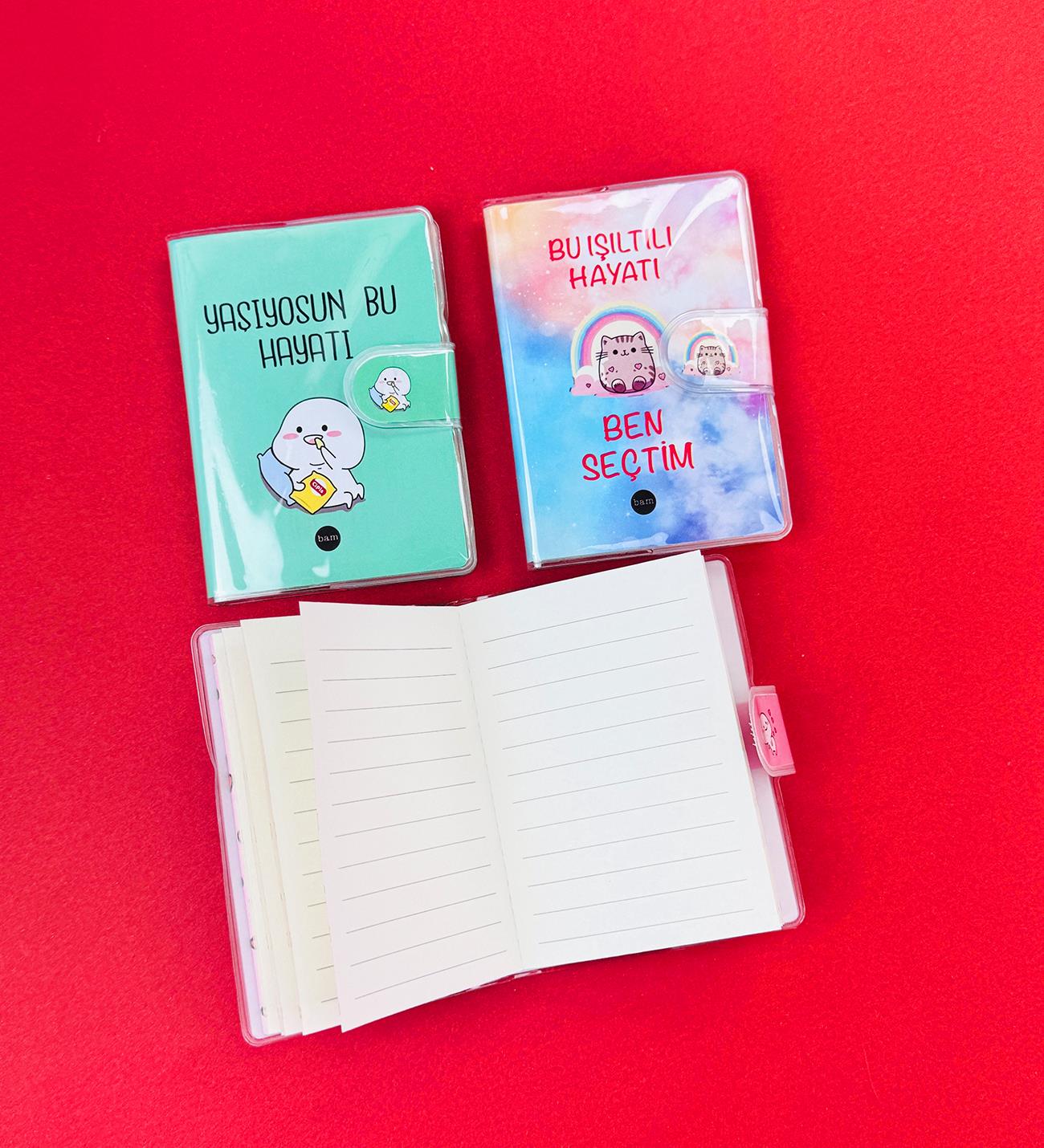 Motto Tasarım Pvc Kapaklı Defter 10,5x7,5 Cm x24