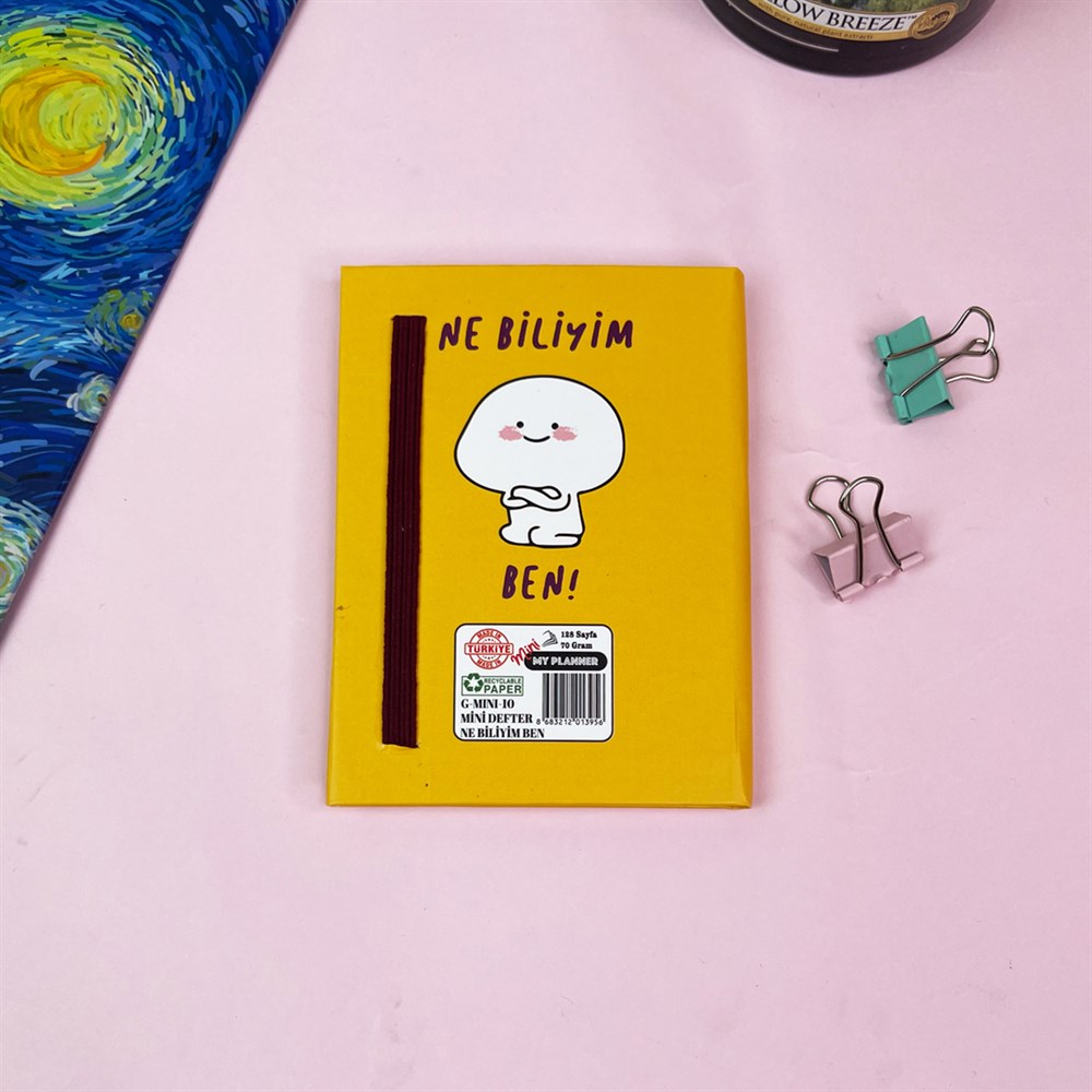Ne Biliyim Ben Tasarımlı Sert Kapaklı Lastikli Mini Defter