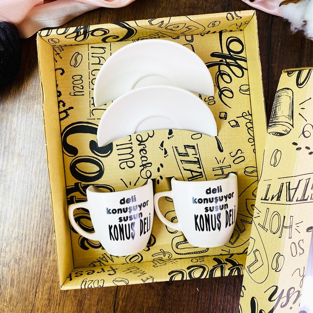 Özel Kutulu Deli Konuşuyor Susun Türk Kahvesi Fincanı Seti
