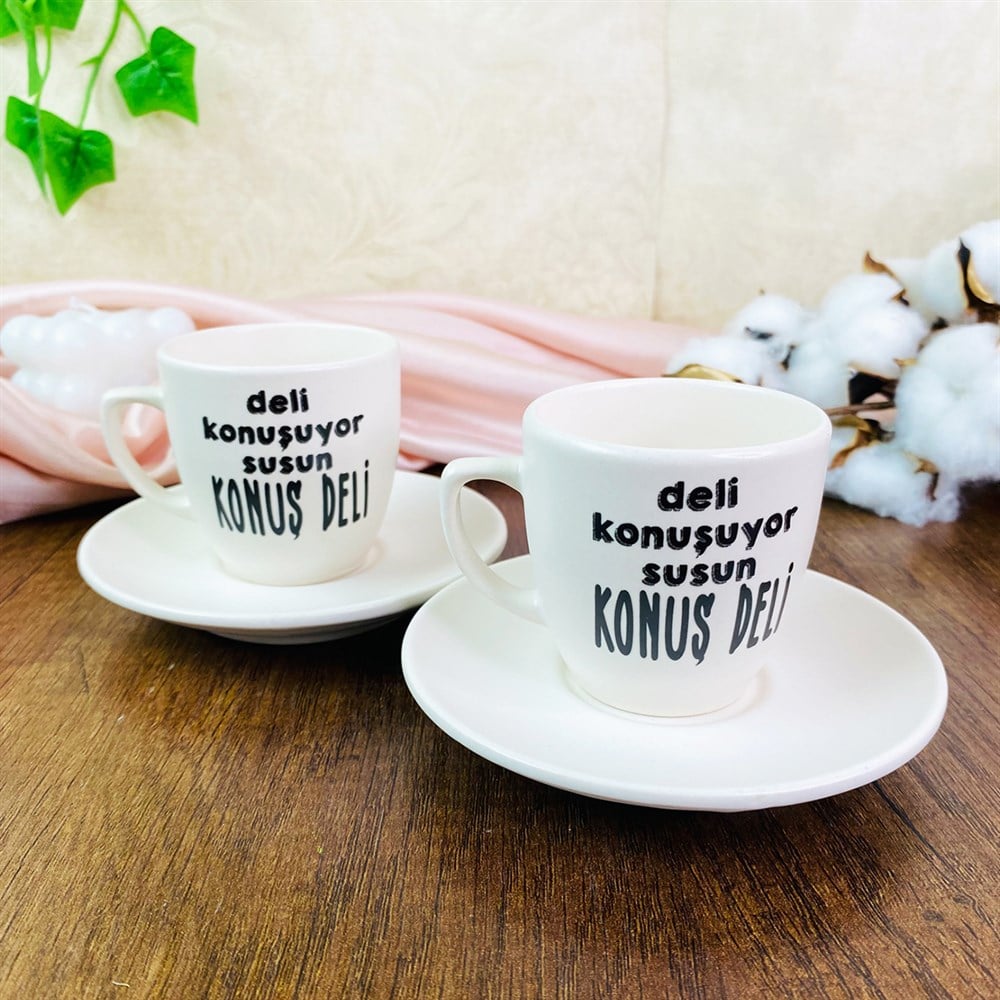 Özel Kutulu Deli Konuşuyor Susun Türk Kahvesi Fincanı Seti