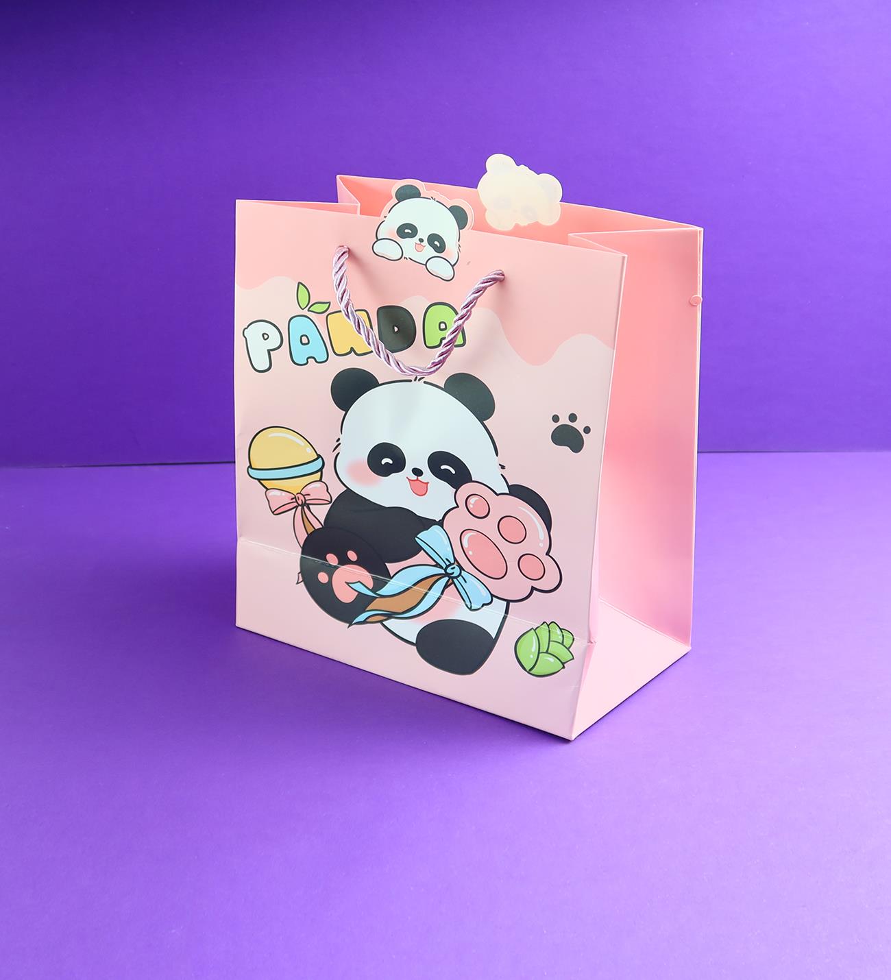 Panda Figürlü Karton Çanta 23x18 Cm  x12