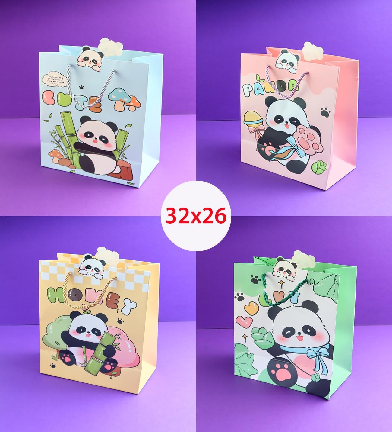 Panda Figürlü Karton Çanta 32x26 Cm  x12