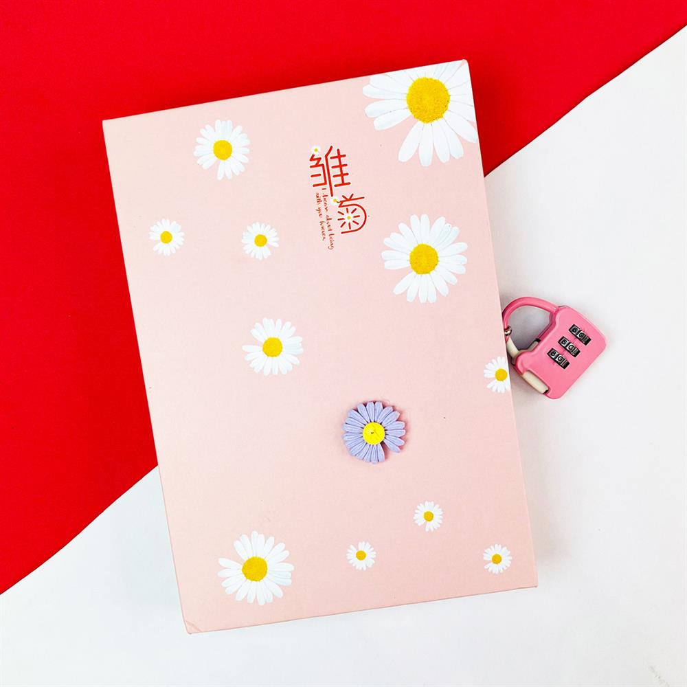 Papatya Tasarımlı Kilitli ilitli Günlük Defter