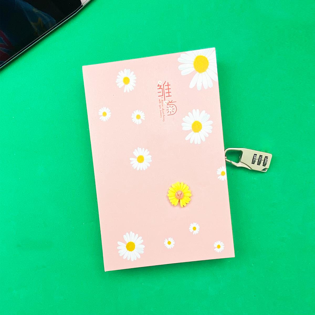 Papatya Tasarımlı Kilitli Günlük Defter