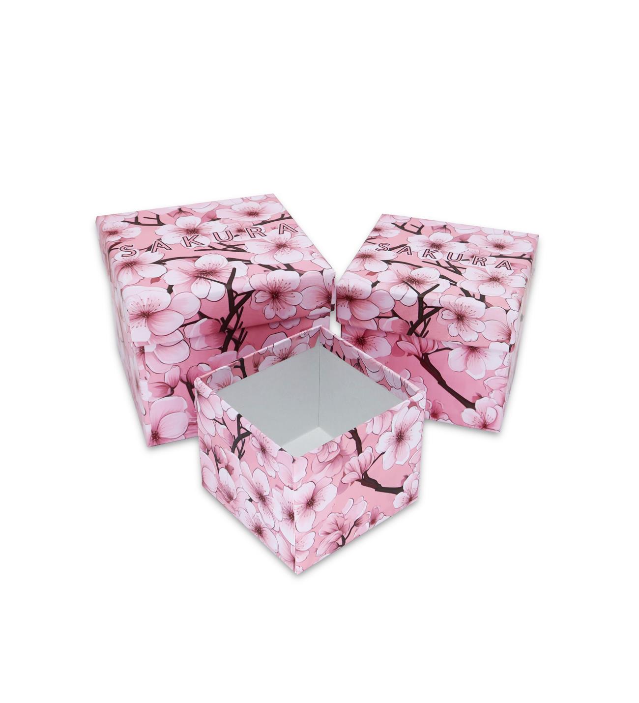 Pembe Sakura Tasarımlı 3lü Mini Kutu 